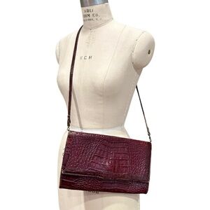 Vintage Croc Leather Crossbody Bag Purse Oxblood Deep Red Made in Italy